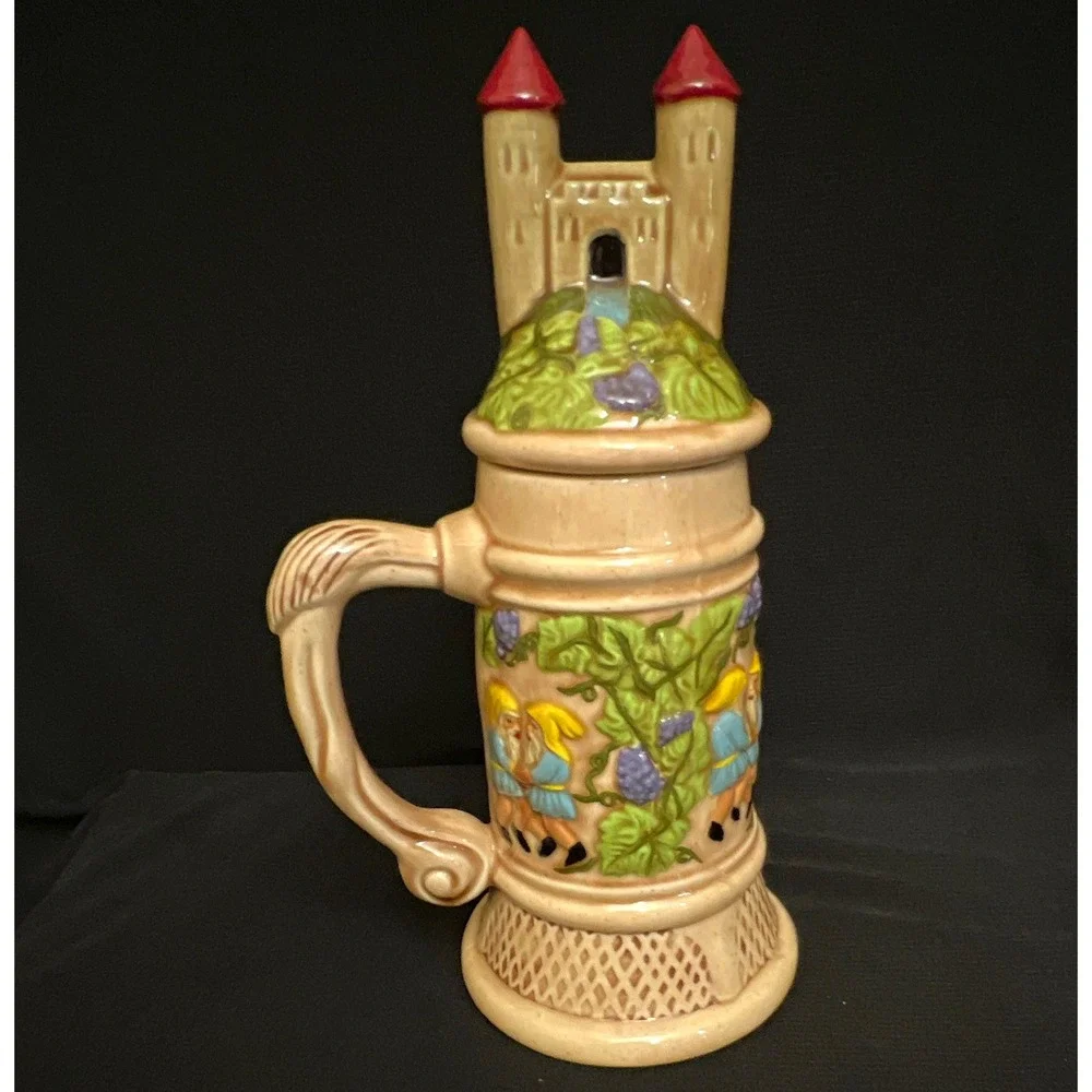 Vintage Judy Baker 1975 Breweriana Beer Stein with Figural Castle Lid Grapevine